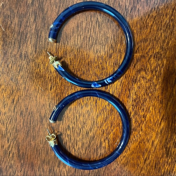 Gas Bijoux Blue Glossy Acetate Hoop Earrings 24- carat gold plating - Picture 2 of 6
